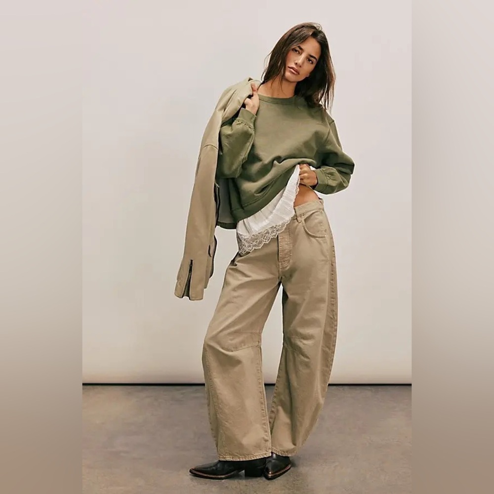 We The Free Olive Green Khaki Wide Leg Jeans